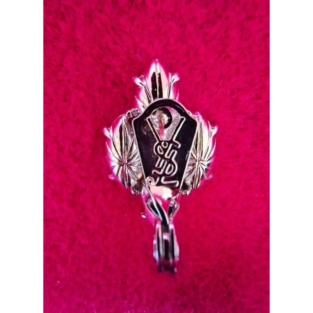 Yves Saint Laurent YSL Vintage Crystal Red Marquise Post Earrings Rhodium Plated
